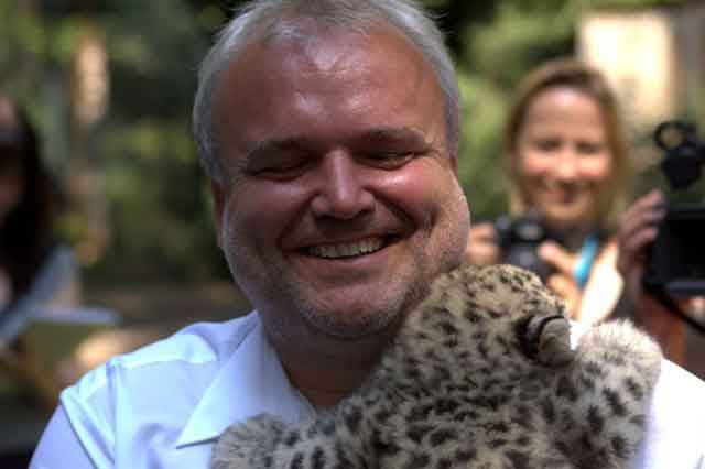 Zoodirektor Junhold präsentiert Schneeleoparden-Nachwuchs